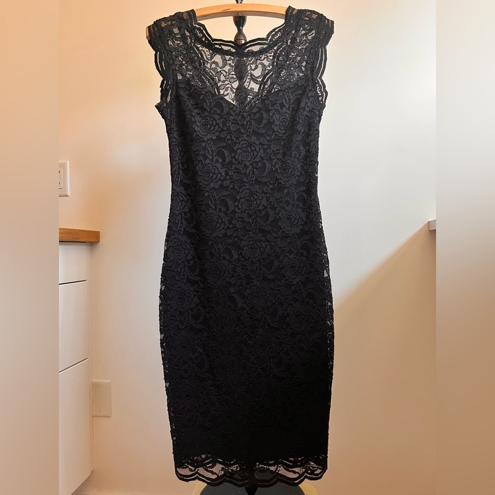 Le Chateau Elegant Black Lace Mini Dress
